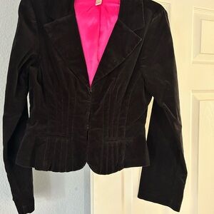 Dolled Up Black Velvet Blazer with Pink Lining